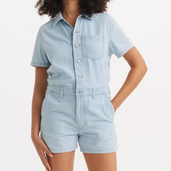 Levi’s Heritage romper short sleeve Light Blue Denim Woman’s New size XL - Picture 1 of 9